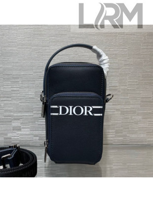 Dior Men's Vertical Strap Pouch/Mini Bag in Navy Blue Smooth Calfskin with 'DIOR' Bands 2021