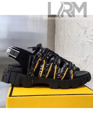 Fendi Patchwork Lace Up Flat Sandals Black 2021 (For Women and Men)