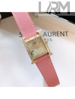 Hermes H-Our Crystal Watch 26cm Light Pink 2021 06