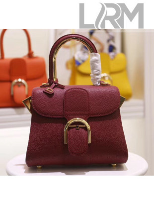 Delvaux Brillant Mini Metal Glam Top Handle Bag With Stitches in Grained Calf Leather Burgundy 2020