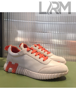 Hermes Bouncing Calfskin and Suede Sneakers Beige/Orange 2022 032569