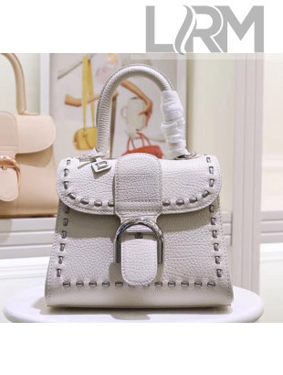Delvaux Brillant Mini Top Handle Bag With Metal Stitches in Grained Calf Leather White 2020
