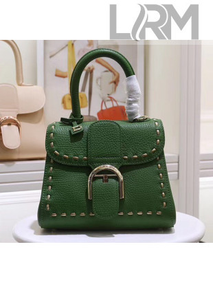 Delvaux Brillant Mini Top Handle Bag With Metal Stitches in Grained Calf Leather Green 2020