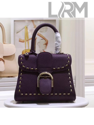 Delvaux Brillant Mini Top Handle Bag With Metal Stitches in Grained Calf Leather Purple 2020