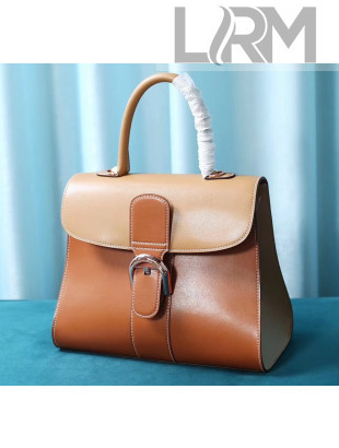 Delvaux Brillant MM Top Handle Bag in Box Calf Leather Caramel/Khaki 2020