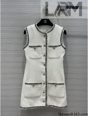 Chanel Tweed Dress with Buttons CH40101 White 2022