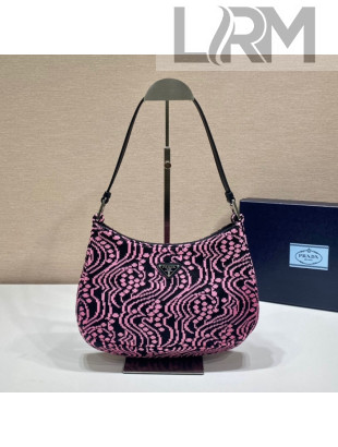 Prada Cleo Jacquard Knit and Leather bag 1BC499 Black/Pink 2021