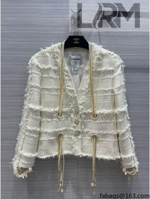 Chanel Tweed Jacket with Chians and Pearls CHJ40103 2022