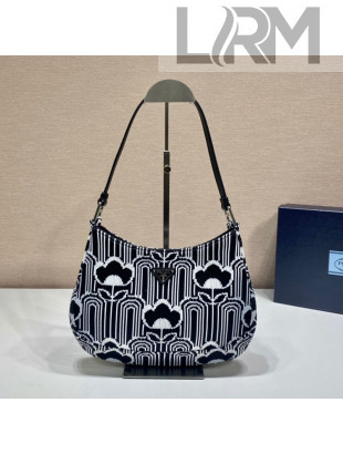 Prada Cleo Jacquard Knit and Leather bag 1BC499 Black/White 2021