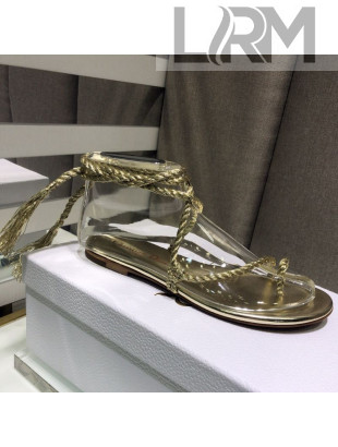 Dior Cord Lace up Flat Sandals Gold 2021