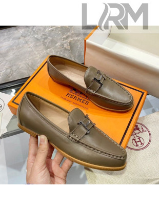 Hermes Paris Calfskin Flat loafers with H Buckle Grey 2020