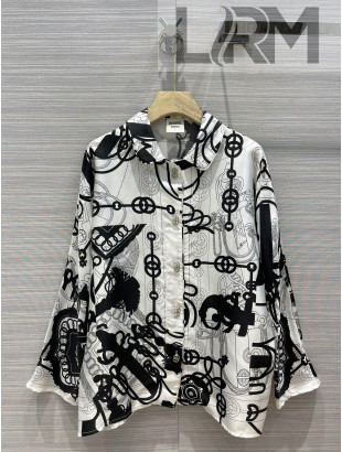 Hermes Print Silk Shirt White/Black 2022 031202
