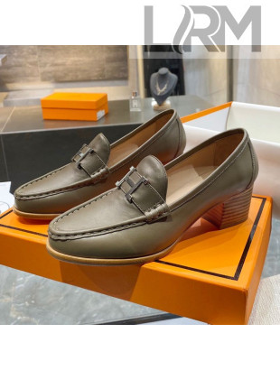Hermes Paris Calfskin Loafers Pumps with H Buckle Grey 2020