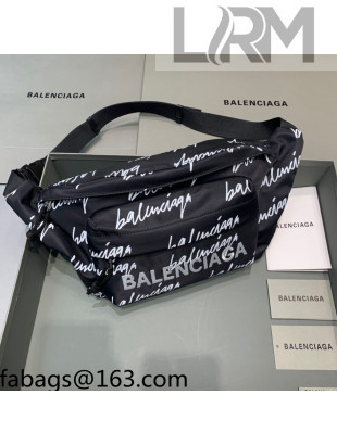 Balenciaga Wheel Logo Embroidered Nylon Bel Bag Black 2021 02