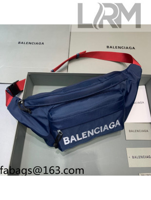 Balenciaga Wheel Logo Embroidered Nylon Bel Bag Blue 2021 04