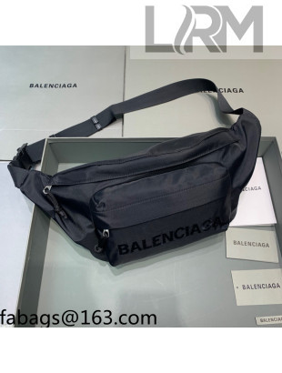 Balenciaga Wheel Logo Embroidered Nylon Bel Bag Black 2021 05