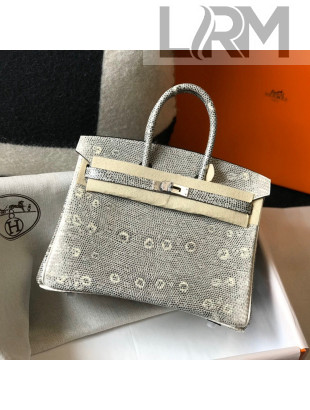 Hermes Birkin 25cm Bag in Lizard Embossed Calf Leather Grey/White/Silver 2022