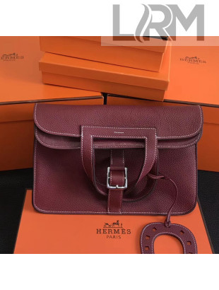 Hermes Halzan Togo Calfskin Leather Bag In Burgundy