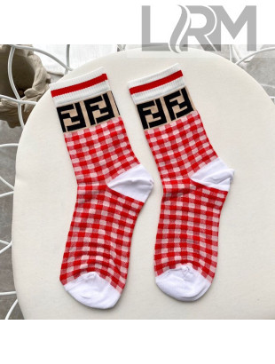 Fendi FF Checked Short Socks Red 2020