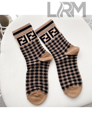 Fendi FF Checked Short Socks Black/Brown 2020