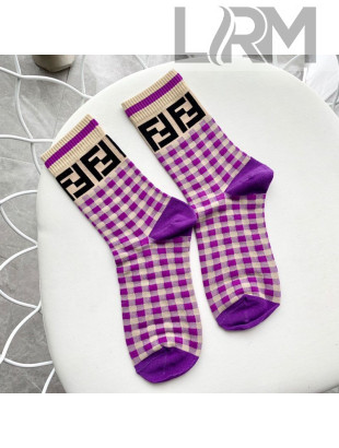 Fendi FF Checked Short Socks Purple 2020