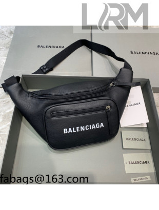 Balenciaga Logo Grained Leather Medium Belt Bag Black 2021 14