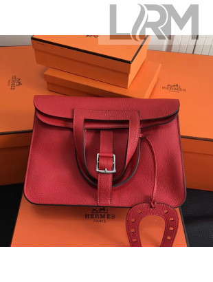 Hermes Halzan Togo Calfskin Leather Bag In Red