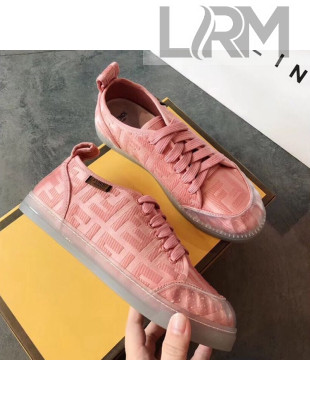Fendi FF Canvas and PVC Low-Top Sneakers with Label Pink 2020