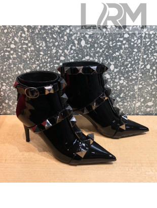 Valentino Roman Stud Patent Leather Ankle Boots 8 cm Black 2021 05
