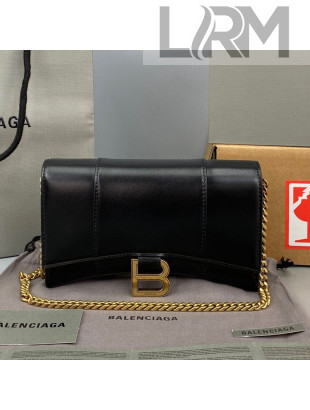 Balenciaga Hourglass Chain Wallet in Smooth Leather Black/Gold 2021