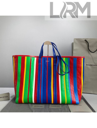Balenciaga Barbes Large East-West Shopper Bag in Striped Lambskin Multicolor 2021