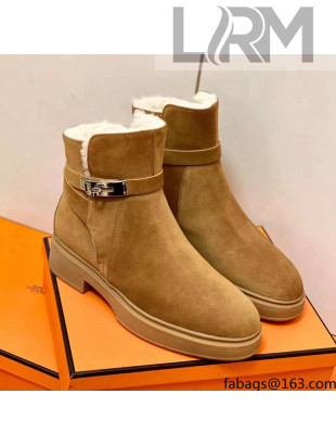 Hermes Suede Kelly Ankle Boot With Wool Brow 2021 Top Quality (Pure Handmade)