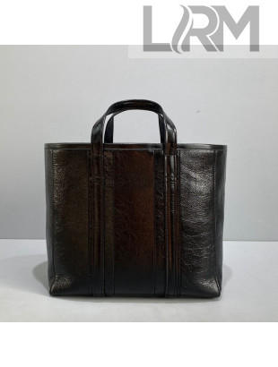 Balenciaga Barbes Medium East-West Shopper Bag in Striped Lambskin Black Leather 2021