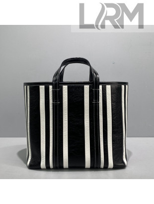 Balenciaga Barbes Medium East-West Shopper Bag in Black and White Striped Lambskin 2021