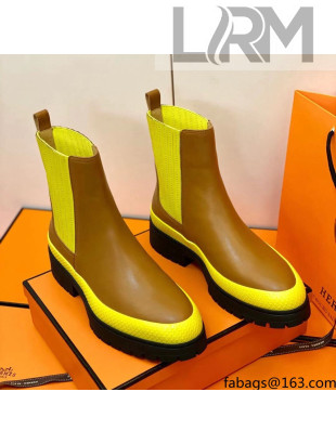 Hermes Calfskin Ankle Boot Brown/Yellow 2021 Top Quality (Pure Handmade)
