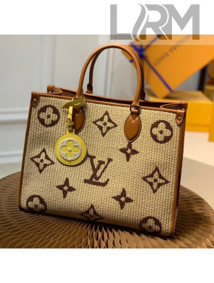 Louis Vuitton OnTheGo MM Tote Bag in Monogram Raffia M57707 Tan Brown 2021