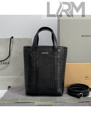 Balenciaga Barbes Small North-South Shopper Bag in Striped Lambskin Black Leather 2021