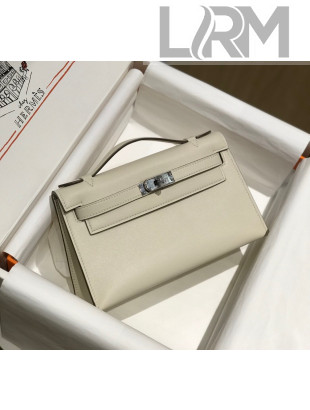 Hermes Kelly Pochette Bag 22cm Cream White/Silver 