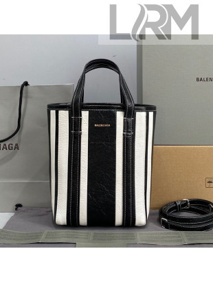Balenciaga Barbes Small North-South Shopper Bag in Black and White Striped Lambskin 2021