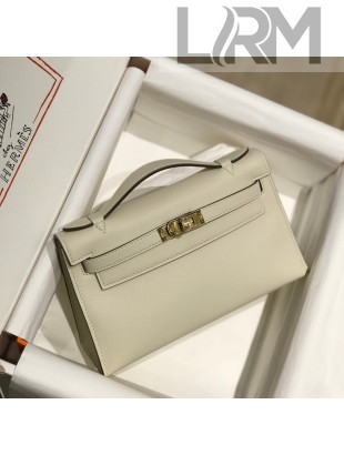 Hermes Kelly Pochette Bag 22cm Cream White/Gold 2022 21