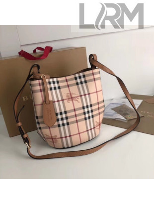 Bur. Haymarket Check and Leather Bucket Shoulder Bag Brown 2018