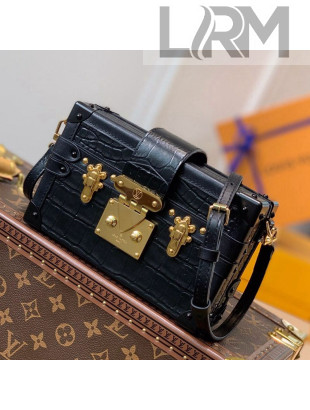 Louis Vuitton Petite Malle Trunk Bag in Crocodilien Leather N93144 Black 2021
