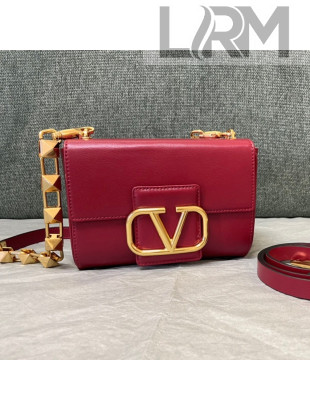Valentino Stud Sign Grainy Calfskin Shoulder Bag 0777 Red/Gold 2021