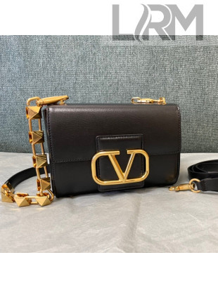 Valentino Stud Sign Grainy Calfskin Shoulder Bag 0777 Black/Gold 2021