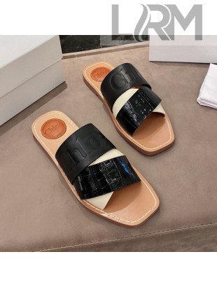 Chloe Leather Strap Flat Slide Sandals Black 2021