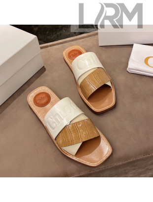 Chloe Leather Strap Flat Slide Sandals White 2021