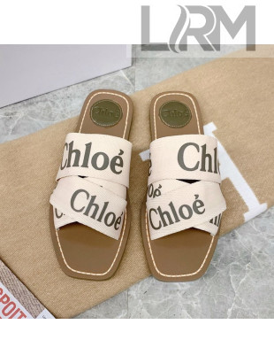 Chloe Logo Canvas Strap Flat Slide Sandals Green 2021