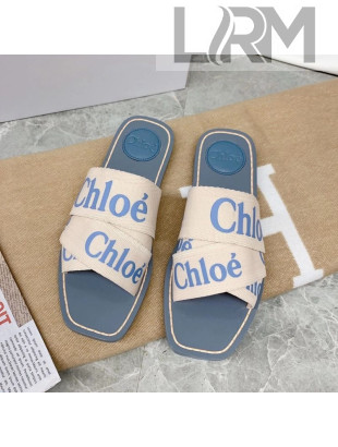 Chloe Logo Canvas Strap Flat Slide Sandals Blue 2021