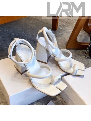 Maison Margiela Tabi Logo Embossed Leather Sandals White 2020