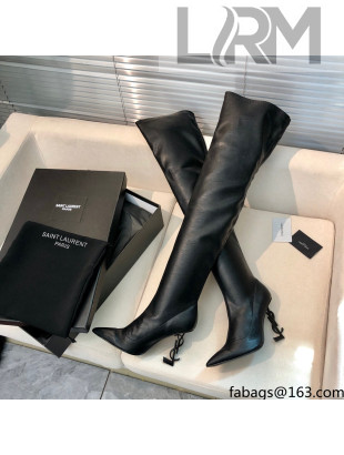 Saint Laurent STRETCH-FIT Leather Over-the-knee Boots Black 2021